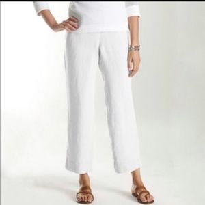 J.jill 100% Linen white elastic waist cropped pant